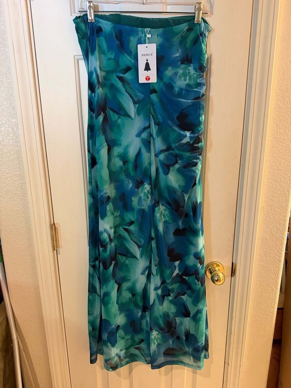 ZESICA Strapless Maxi Dress Size L Blue Floral Bodycon Tube Top